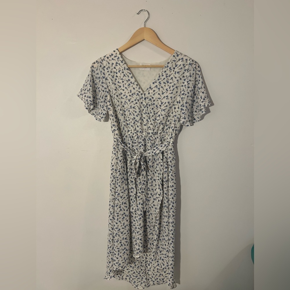 Blue and White Floral Wrap Dress